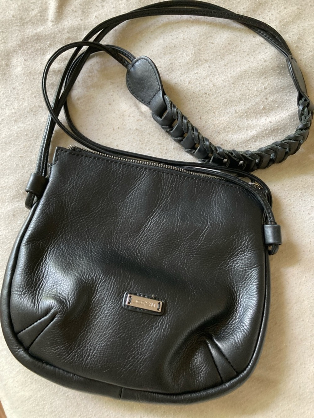 Joe's Jeans Black Leather Braided-Strap Crossbody Bag